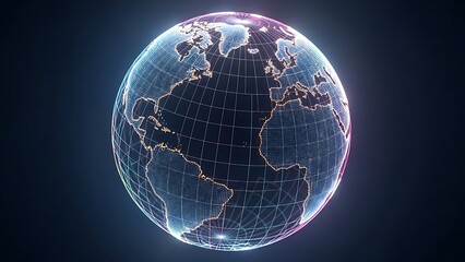 Neon glowing digital earth globe on dark background