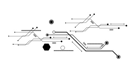 Technology black circuit diagram concept. High-tech circuit board connection system.