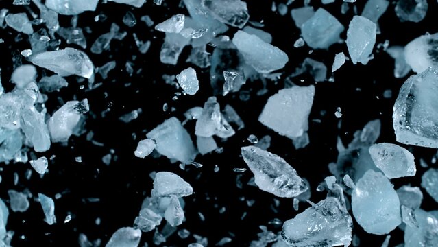 Super Slow Motion of Exploding Ice Shards , Close-up