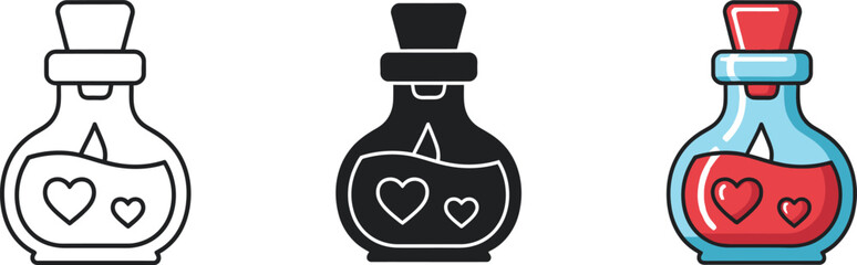 Valentine's day Heart potion bottles for love magic and mysticism