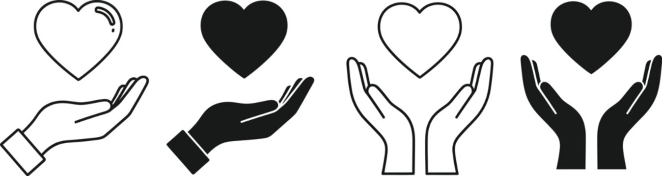 Hands holding heart icons, representing care and love