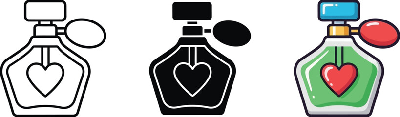 Valentine's day Set of perfume bottles with heart symbol on white background