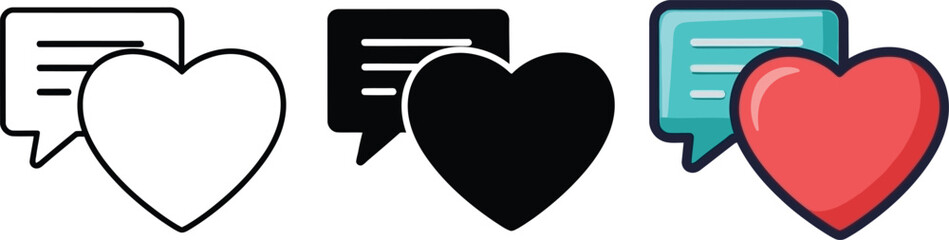 Valentine's day Colorful heart and speech bubble icons for social media love
