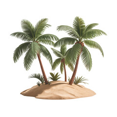 Small Tropical Island with Palm Trees on Sandy Ground Isolated on Black Background, Exotic Summer Vacation and Paradise Concept Illustration