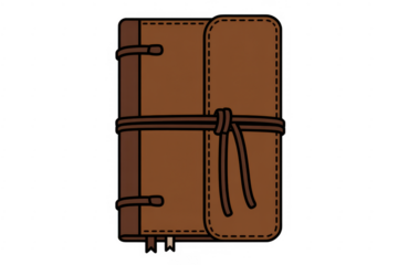 Brown leather journal with straps book isolated on a transparent background
