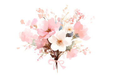 Naklejka premium Watercolor floral bouquet with pink and white flowers
