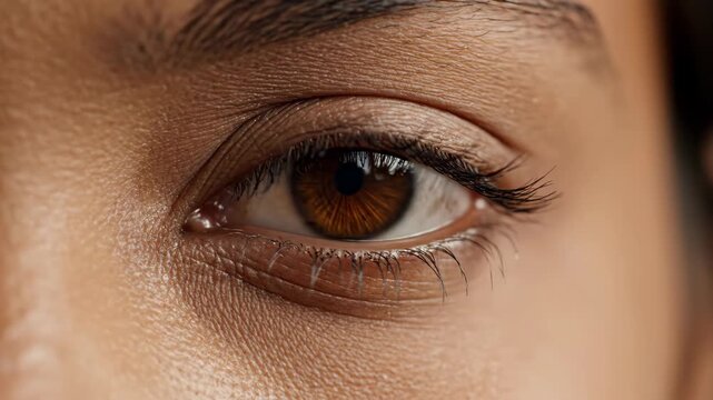 macro shot of african female closed eye with long black eyelashes and natural skin texture. eyelashes extension and beauty care concept, cosmetics 