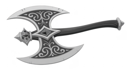 Decorative battle axe silver gray isolated on a transparent background