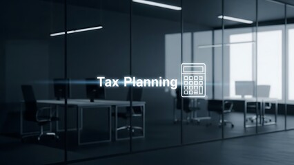 Tax Planning Text and Calculator Icon in Modern Office
