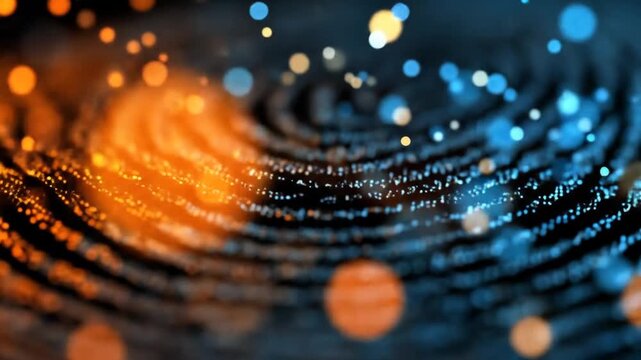 Abstract fingerprint digital data representation on dark background