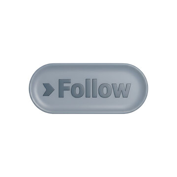 Simple gray button with the word "Follow" and an arrow, isolated on white background.