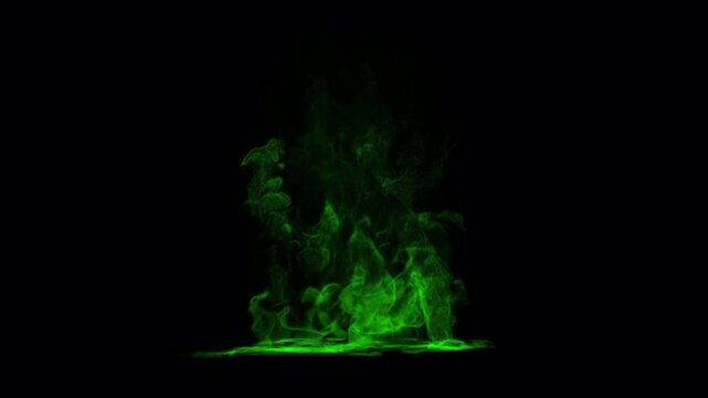 Malefic Fire, Magical green fire, green smoke fire, magical bonfire, green magic, isolated over black background, magical flame ready for using in video games