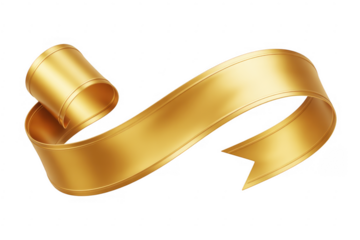Golden ribbon banner celebration decoration isolated on a transparent background