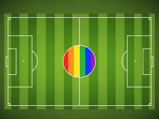 Aerial View Soccer Field with Rainbow Pride Circle Centerpiece