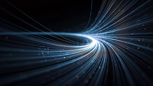 Blue digital light tunnel with particles converging to center