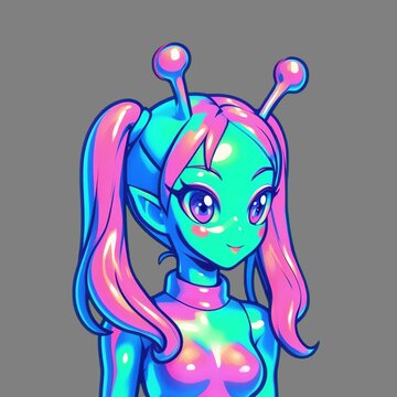 Colorful alien anime character animation, transparent 4K video, green screen