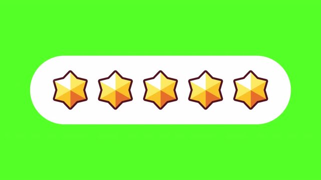 Animated five stars rating review quality on green screen. 5 stars rating success winning game icon animation. 4k animation