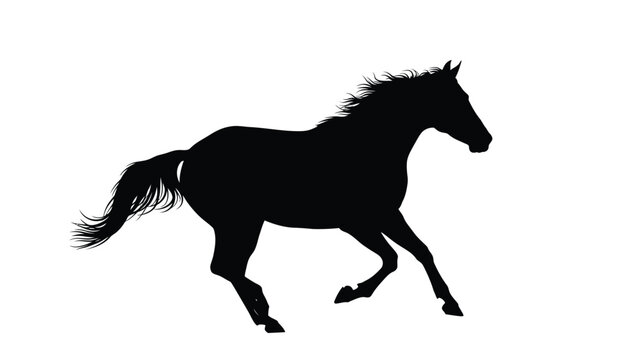 Striking black silhouette of a beautiful horse captured in a dynamic galloping motion