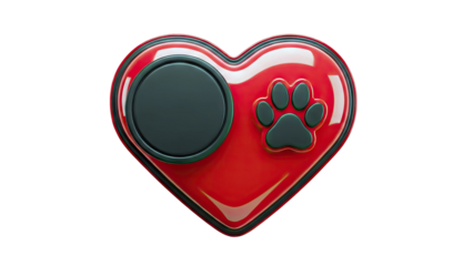 Red Heart Shape with Paw Print and Button