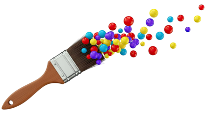 Paintbrush spraying colorful spheres