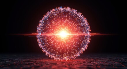 Radiant energy sphere illuminates a dark, textured environment with intense light bursts