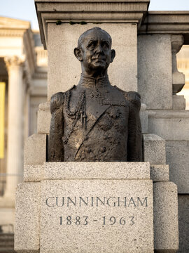 LONDON, UK - JANUARY 07, 2026:  Memorial bust of Admiral Cunningham in Trafalgar Square