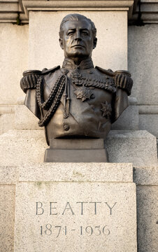 LONDON, UK - JANUARY 07, 2026:  Memorial bust of Admiral Beatty in Trafalgar Square
