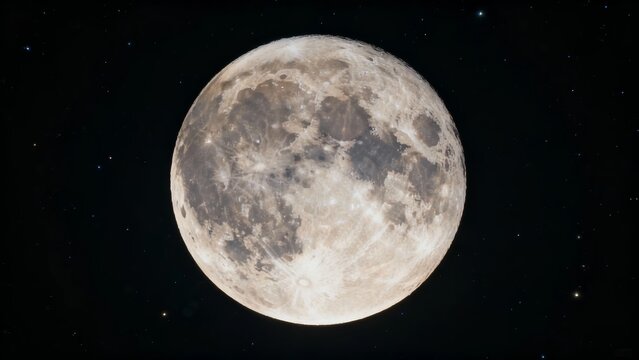 Full moon in night sky with visible craters and lunar surface details - Powered by Adobe