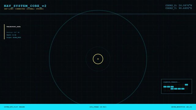 Satellite Navigation Interface &ndash; Real-Time GPS Tracking HUD Animation Loop.
