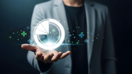 Holographic technology concept with business professional holding 3d digital projection