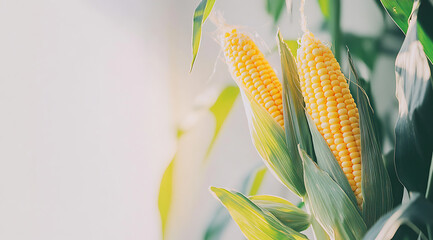 Fresh Sweet Corn on the Stalk Ready for Harvest in a Sunny Organic Farm