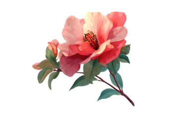 Pink camellia watercolor flower illustration