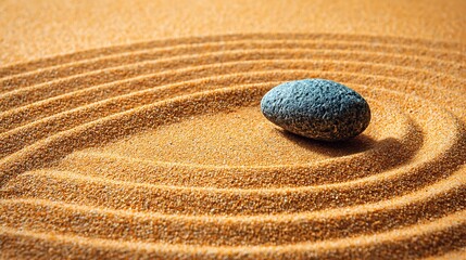 Top View of Raked Zen Garden Sand with Stone Pattern