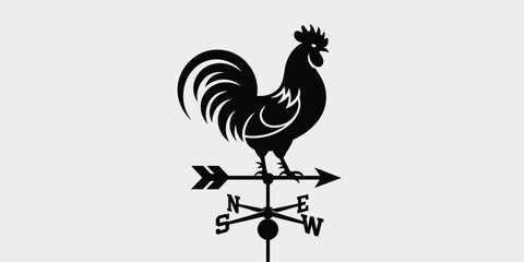 Elegant black rooster weathervane illustration vector art farm wind direction indicator country weather vane silhouette design agriculture farming rural vintage symbol graphic for print media decorati