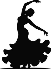 Elegant flamenco dancer silhouette performing traditional spanish dance in flowing dress graceful artistic expression of passion and culture for performance art events dance studio promotions and cult