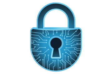 Blue Lock security padlock digital isolated on a transparent background