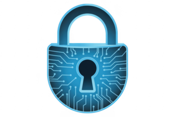 Blue Lock security padlock digital isolated on a transparent background