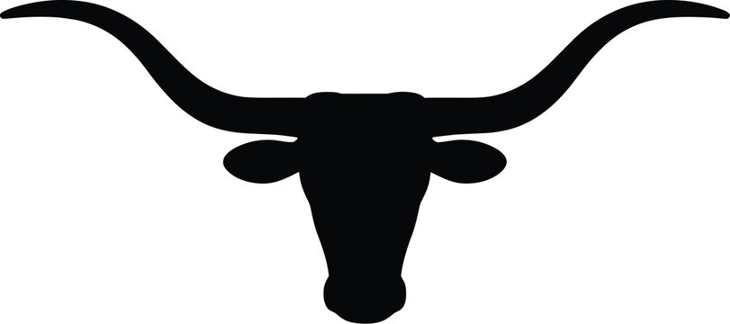 Black Longhorn Silhouette Illustration on White Background graphic element horned animal shape vector graphic for sports team logo school mascot design university spirit branding texas culture icon mi
