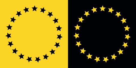 Star circle. European Union star circle illustration with black and yellow color variations, minimal flat design inspired by EU flag symbolism, abstract political and economic concept background © Mirikiteki