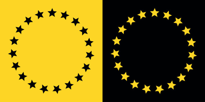 Star circle. European Union star circle illustration with black and yellow color variations, minimal flat design inspired by EU flag symbolism, abstract political and economic concept background
