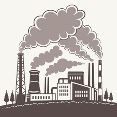 Obraz premium Industrial factory with smokestacks emitting smoke 2