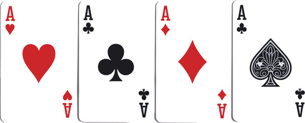 Aces Playing Cards Arranged on White Background Poker Hand Concept Casino Gambling Game of Chance Risk Taking Strategy Card Game Illustration for Luck Winning Tournament Competitive Leisure Recreation