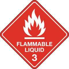 Flammable Liquid Warning Sign on White Background Indicating Hazard Class 3 for Chemical Safety and Hazardous Material Handling in Industrial Workplace Environment for Transportation Regulations Compl