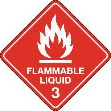 Flammable Liquid Warning Sign on White Background Indicating Hazard Class 3 for Chemical Safety and Hazardous Material Handling in Industrial Workplace Environment for Transportation Regulations Compl