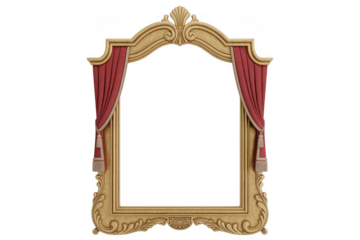 Ornate Gold Frame with Red Curtains ornate frame decorative frame isolated on a transparent background
