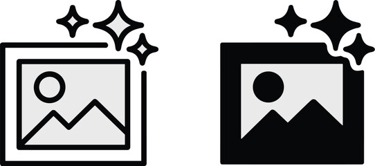 Clean image icon with sparkles vector illustration depicting photo enhancement and improvement for professional retouching services graphic design element application interface element for photography