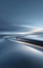 Fototapeta premium Digital Horizon, Abstract Futuristic Landscape With Smooth Light Planes, Soft Blue and Silver Tones, Calm Enterprise Technology Vision, Minimal Clean Cinematic Wide View