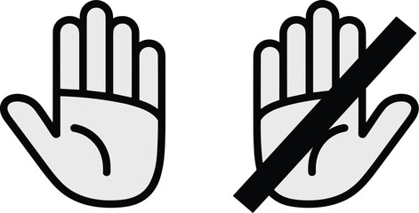 Simple hands icon illustration stop halt gesture palm fingers prohibited restriction warning sign for presentation website ui design element risk management safety protocol corporate compliance no acc