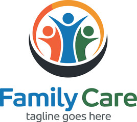 Obraz premium Family Care Logo Design with Abstract People Figures in Circle Graphic Illustration for Healthcare Services Child Development and Social Support Community Nonprofit Organization Branding Identity Temp