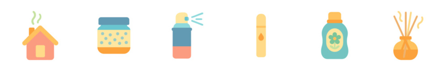 Various home fragrance products and air fresheners are displayed in a flat design style, illustrating different ways to scent a living space.